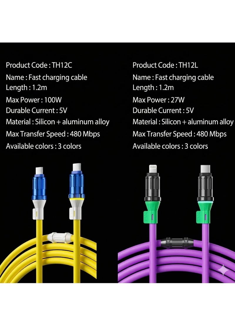PIVA TH12L iPhone PD Cable supports all iPhones with Lightning port and iPads with Lightning port, fast charging with a power of 27 watts, 1.2 meters, purple color - Image 3