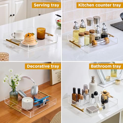 Moonlit Pond 12"x12" Clear Acrylic Serving Tray with Golden Handles, Sturdy Huge Capacity Acrylic Trays for Coffee, Juice, Kitchen and Desk Organizer, Storage Tray (12"x12") - Image 4