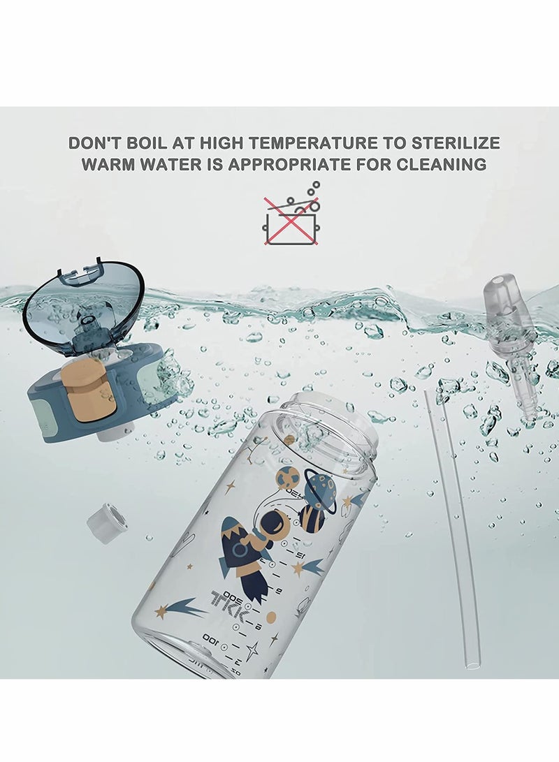 Zikra Kids Water Bottle with Straw, 450ML Water Bottle with Measurement Handle BPA-Free for School, Children's Suction Nozzle Plastic Scale Cup Portable Pop Up Cover Learning Drinking Straw Cup (Blue) - Image 3