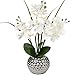 Briful Orchids Artificial Flowers, 20' White Faux Orchid with Silver Vase Phalaenopsis Orchid Fake Orchid Fake Plant - Image 2