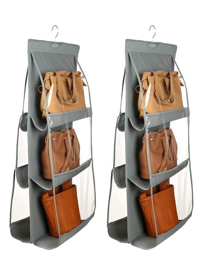 Kuber Industries Kuber Industries Dust Proof Hanging Handbag Purse Clutch Organizer with 6 Large Compartments & Hanger, Pack of 2 (Grey, cotton)  - Image 1