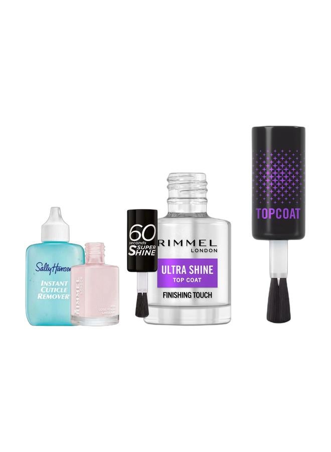 RIMMEL LONDON 60 Seconds Super Shine 203 Lose Your Lingerie & Ultra Shine Nail Polish Top Coat & Instant Cuticle Remover 1 fl oz - 29.5 ml, ClearBundle - Image 1