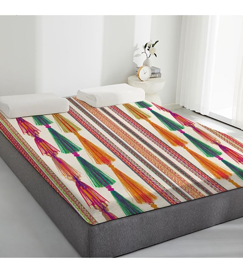 غطاء فراش خفيف الوزن ورقيق بتصميم طباعة رقمية، مقاس 80×190 سم × 3.4 سم (31.5×74.8 بوصة)، مع قاعدة مانعة للانزلاق، مناسب لغرفة النوم، السكن الجامعي، والسفر في الهواء الطلق. - Image 5