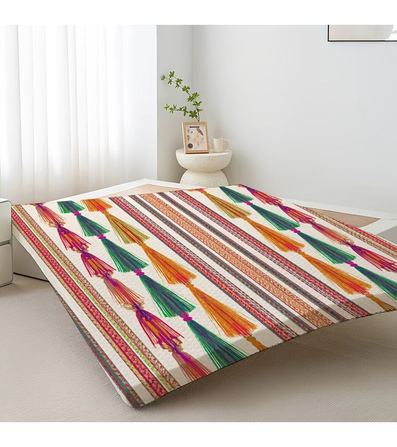 غطاء فراش خفيف الوزن ورقيق بتصميم طباعة رقمية، مقاس 80×190 سم × 3.4 سم (31.5×74.8 بوصة)، مع قاعدة مانعة للانزلاق، مناسب لغرفة النوم، السكن الجامعي، والسفر في الهواء الطلق. - Image 1