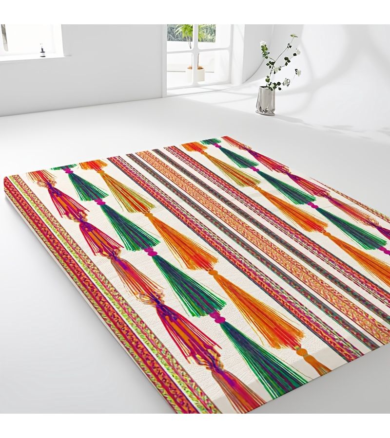 غطاء فراش خفيف الوزن ورقيق بتصميم طباعة رقمية، مقاس 80×190 سم × 3.4 سم (31.5×74.8 بوصة)، مع قاعدة مانعة للانزلاق، مناسب لغرفة النوم، السكن الجامعي، والسفر في الهواء الطلق. - Image 3