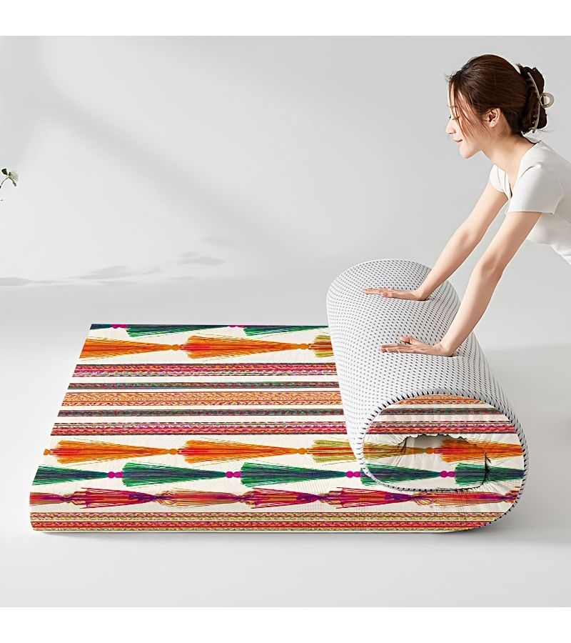 غطاء فراش خفيف الوزن ورقيق بتصميم طباعة رقمية، مقاس 80×190 سم × 3.4 سم (31.5×74.8 بوصة)، مع قاعدة مانعة للانزلاق، مناسب لغرفة النوم، السكن الجامعي، والسفر في الهواء الطلق. - Image 2