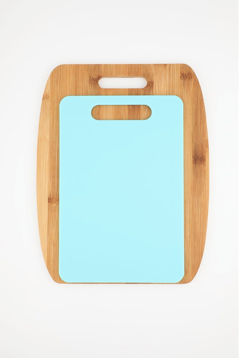 2 Pieces Cutting Boards Bamboo Set. Brown and Turquoise
