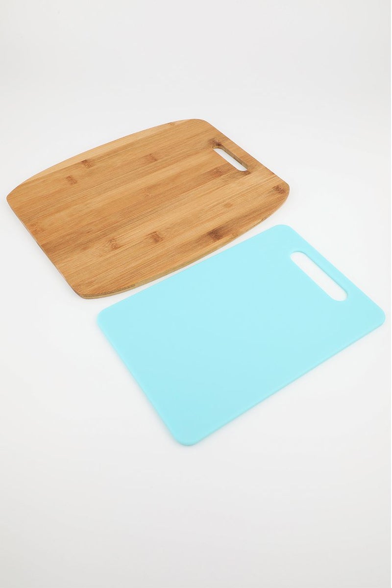 2 Pieces Cutting Boards Bamboo Set. Brown and Turquoise