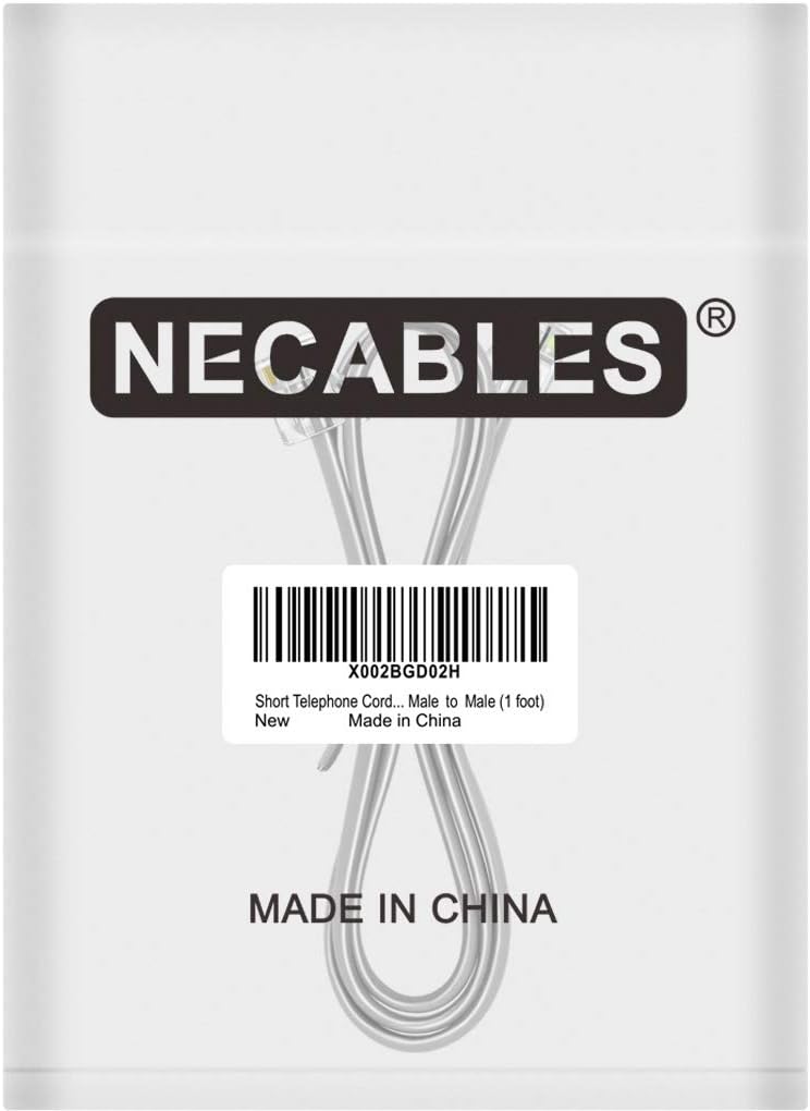 NECABLES كابل هاتف 1 قدم RJ11 6P4C ذكر إلى ذكر للهاتف الأرضي والفاكس - 1 قدم - Image 3