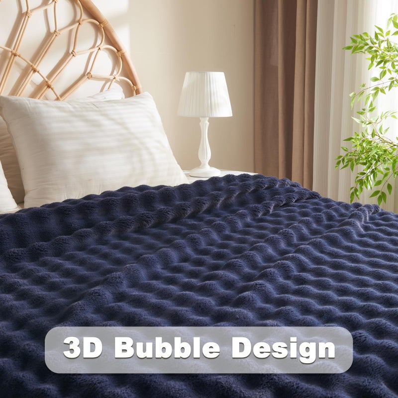NEWCOSPLAY Twin Blanket for Couch Dark Navy Super Soft Flannel Fleece 3D Bubble Lightweight Bed Blanket All Season Use (Dark Navy  Twin(60 ""x80 "")) - Image 5