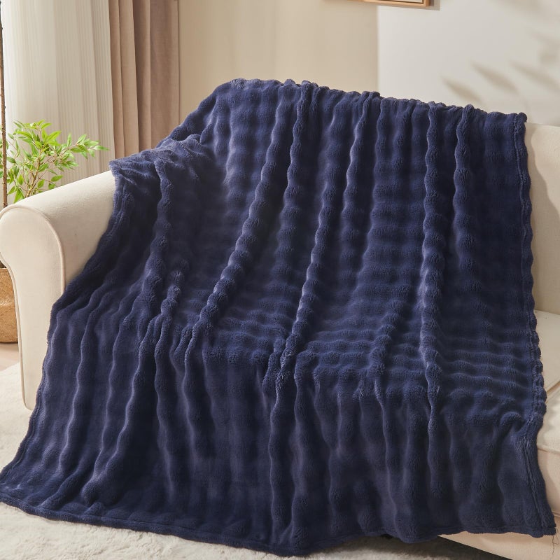 NEWCOSPLAY Twin Blanket for Couch Dark Navy Super Soft Flannel Fleece 3D Bubble Lightweight Bed Blanket All Season Use (Dark Navy  Twin(60 ""x80 "")) - Image 2
