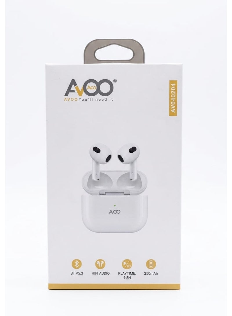 أفو سماعات أذن لاسلكية حقيقية AVOO AV040204 (بيضاء) - سماعات أذن بتقنية بلوتوث V5.3 صوت عالي الدقة - Image 1