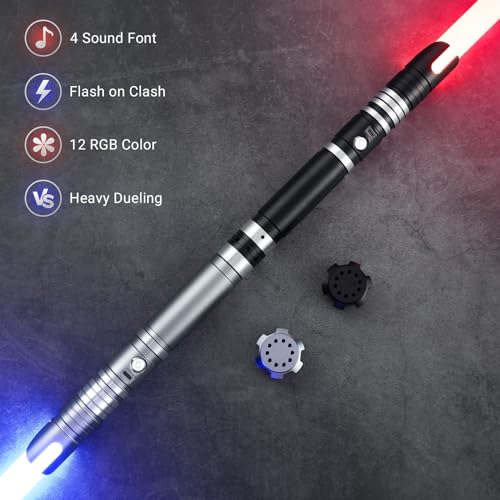 DAMIENSABER 2 Pack 4 Sound Fonts Light Sabers RGB Heavy Dueling Light Sabers 12 Colors Changing for Adults Volume Adjustable Metal Hilt Light Saber with Black ConnectorNot APP Version - Image 5