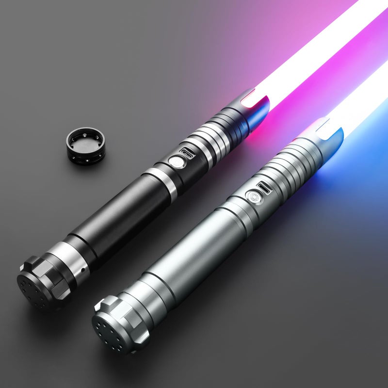 DAMIENSABER 2 Pack 4 Sound Fonts Light Sabers RGB Heavy Dueling Light Sabers 12 Colors Changing for Adults Volume Adjustable Metal Hilt Light Saber with Black ConnectorNot APP Version - Image 3