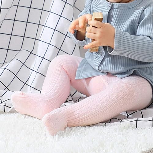 SYGA Baby Tights For Girls Soft Cotton Infant Leggings Toddler Solid Knit Socks Newborn Warm Crochet Pants Stockings - Pink 0-6 Months - Image 2