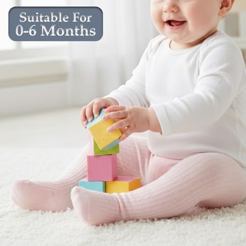 SYGA Baby Tights For Girls Soft Cotton Infant Leggings Toddler Solid Knit Socks Newborn Warm Crochet Pants Stockings - Pink 0-6 Months - Image 3