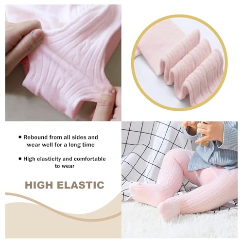 SYGA Baby Tights For Girls Soft Cotton Infant Leggings Toddler Solid Knit Socks Newborn Warm Crochet Pants Stockings - Pink 0-6 Months - Image 5