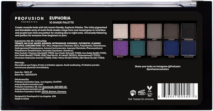 Profusion Cosmetics لوحة ظلال العيون بروفيوجن كوزمتيكس يوفوريا 10 درجات أطلق إبداعك مع درجات متعددة لإنهاءات لمظهر جلام من النهار إلى الليل احصل على مظهر مكياج مذهل مع درجات غنية بالأصباغ - Image 4