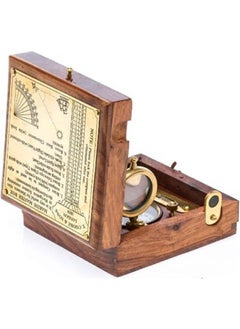 Keyfim Shop Antique Brass Nautical Compass, Magnifier and Telescope Set in Wooden Box  - Image 4
