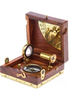 Keyfim Shop Antique Brass Nautical Compass, Magnifier and Telescope Set in Wooden Box  - Image 2