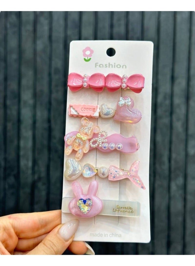 5-Piece Gold Hair Clips Set – Elegant Metal Bobby Pins / Pink - Image 2