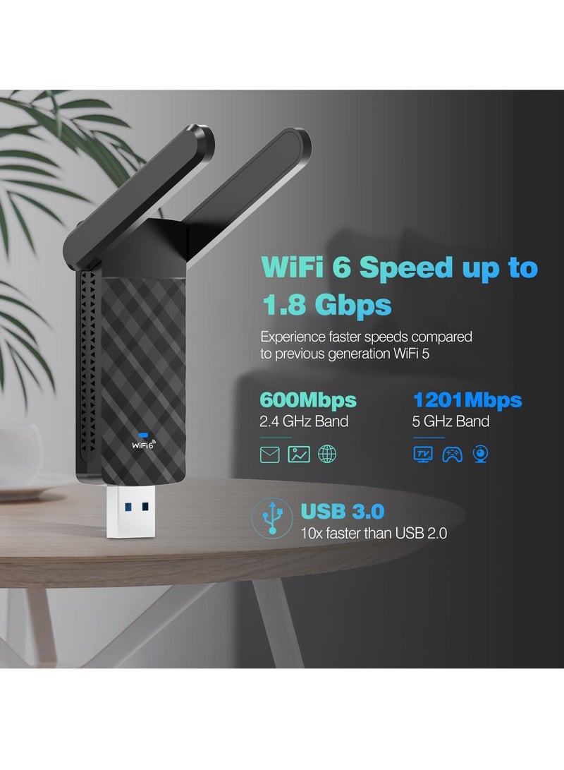Excefore WiFi Dongle, 1800Mbps USB WiFi Adapter, for PC AX1800 WiFi 6 Adapter 2.4G/5GHz USB 3.0 Wireless Adapter, WPA3, 2x High Gain Antennas, for PC/Desktop/Laptop, for Windows 10/11 - Image 2