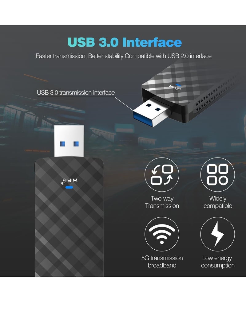 Excefore WiFi Dongle, 1800Mbps USB WiFi Adapter, for PC AX1800 WiFi 6 Adapter 2.4G/5GHz USB 3.0 Wireless Adapter, WPA3, 2x High Gain Antennas, for PC/Desktop/Laptop, for Windows 10/11 - Image 4