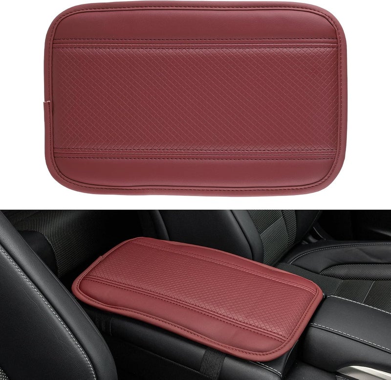 amiss Car Center Console Pad, Universal Waterproof Car Armrest Seat Box Cover, PU Leather Auto Armrest Cover Protector，Vehicle Interior Accessories fits SUV/Truck/Car (Crimson) - Image 1