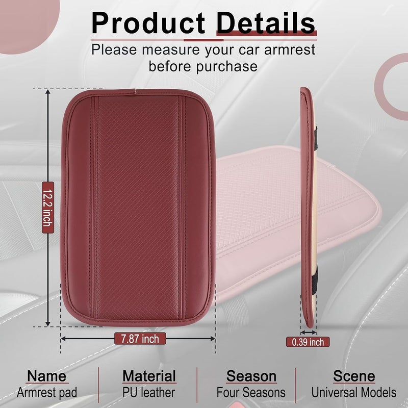 amiss Car Center Console Pad, Universal Waterproof Car Armrest Seat Box Cover, PU Leather Auto Armrest Cover Protector，Vehicle Interior Accessories fits SUV/Truck/Car (Crimson) - Image 5