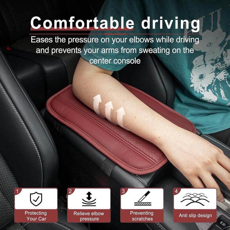 amiss Car Center Console Pad, Universal Waterproof Car Armrest Seat Box Cover, PU Leather Auto Armrest Cover Protector，Vehicle Interior Accessories fits SUV/Truck/Car (Crimson) - Image 4