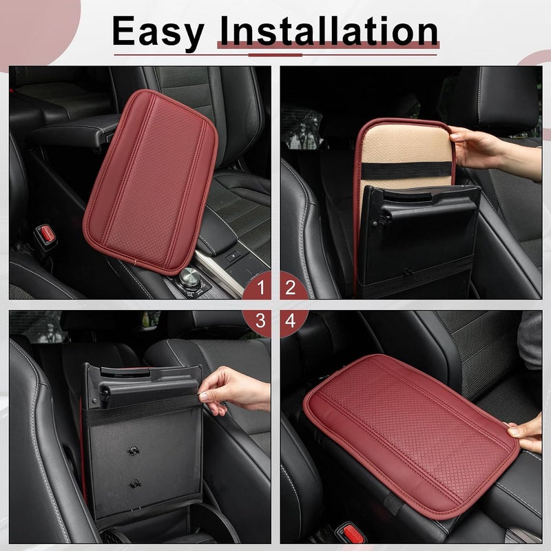 amiss Car Center Console Pad, Universal Waterproof Car Armrest Seat Box Cover, PU Leather Auto Armrest Cover Protector，Vehicle Interior Accessories fits SUV/Truck/Car (Crimson) - Image 3