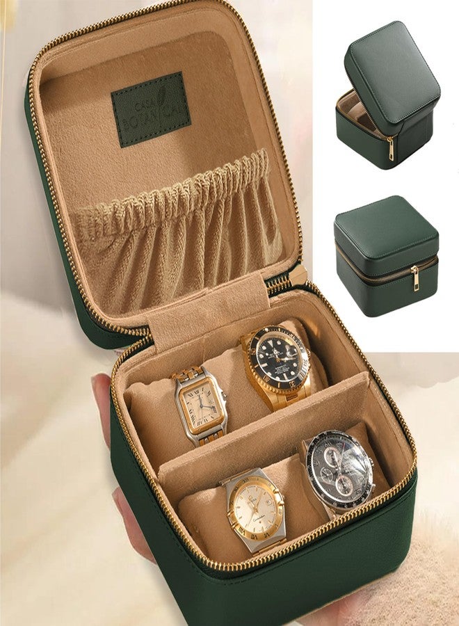 CASA BOTANICAL Leather Jewellery Organizer Box & Wrist Watch Organizer – Premium Organizer Box for Women & Men with Compartments, Travel Portable Organizer for Accessories, Ideal Storage Box Gift (Green) - Image 1