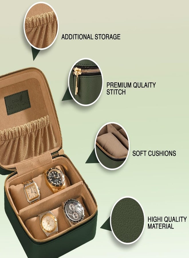 CASA BOTANICAL Leather Jewellery Organizer Box & Wrist Watch Organizer – Premium Organizer Box for Women & Men with Compartments, Travel Portable Organizer for Accessories, Ideal Storage Box Gift (Green) - Image 2