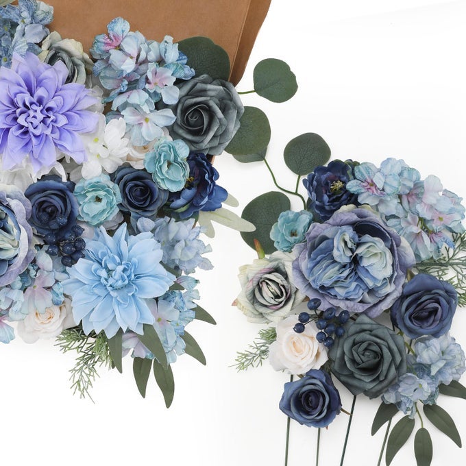 ARTIFICIAL FLOWERS COMBO BOX FOR DECORATIONSILK MIX FAKE FLOWERS WITH STEMS DIY WEDDING BOUQUETSARTIFICIAL FLOWERS BULK BOX SET HOME CAKE DECOR BLUE