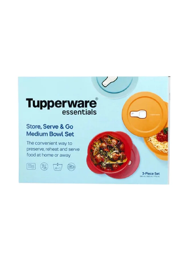 Tupperware 3-Piece Dishwasher and Microwave Safe Store Serve and Go Bowl Set Multicolor Medium 11164937