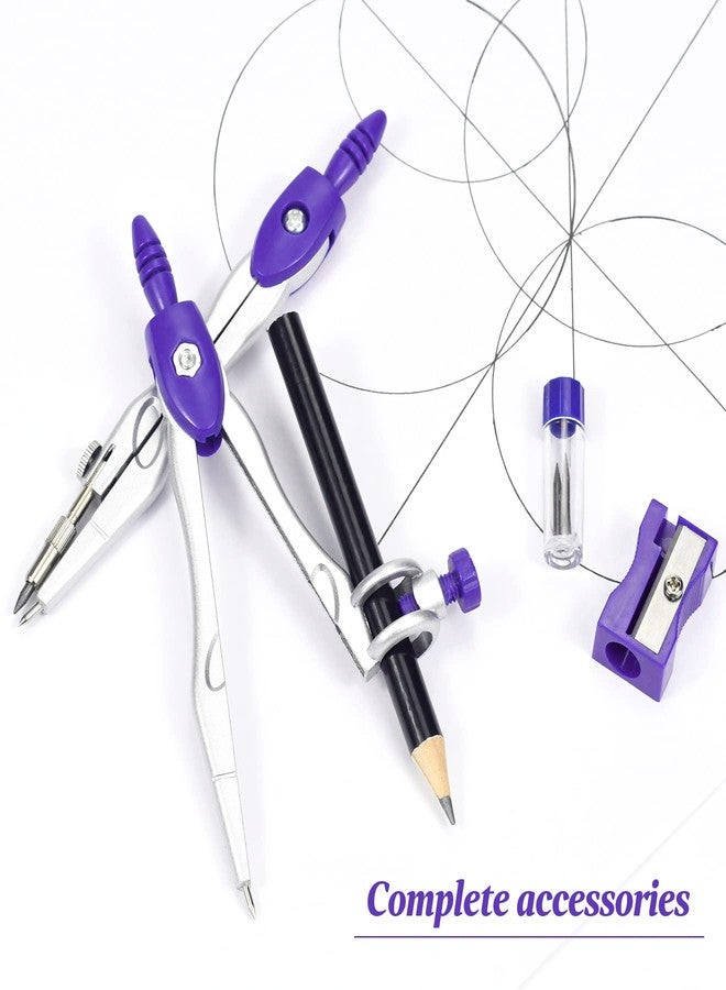 Unjoo Math Geometry Kit Sets 10 Piece Student Supplies with Shatterproof Storage Box,Includes Rulers,Protractor,Compass,Eraser,Pencil Sharpener,Lead Refills,Pencil,for Drafting and Drawings（Purple） - Image 5