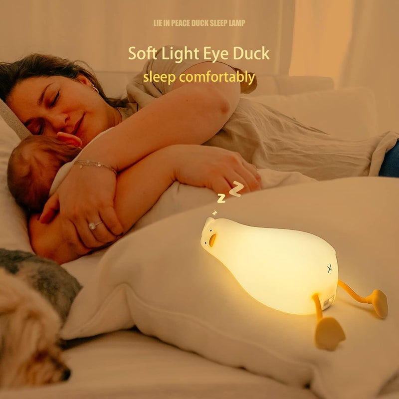 MUID Benson Lying Flat LED Squishy Duck Lamp, Cute Light Up Nursery Nightlight, Rechargeable Bedside Touch Lamp for Breastfeeding, Finn The Duck - Image 3