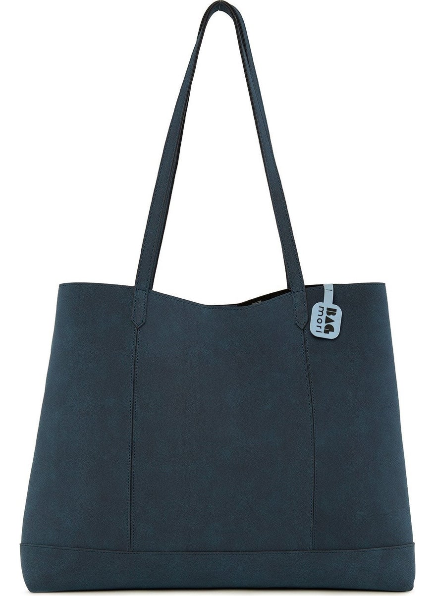 Bagmori Navy Blue Double Stitched Thin Strap Large Nubuck Bag  - Image 1