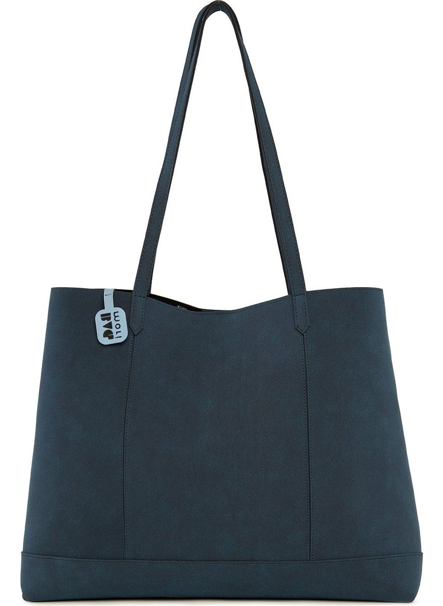 Bagmori Navy Blue Double Stitched Thin Strap Large Nubuck Bag  - Image 3