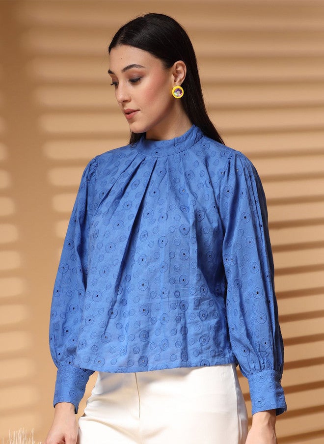 PlusS Blue Cotton Top for Women - Image 4