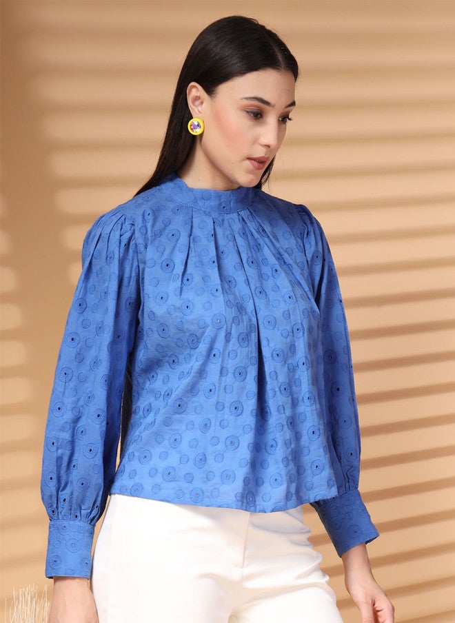 PlusS Blue Cotton Top for Women - Image 3