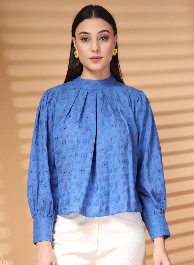 PlusS Blue Cotton Top for Women - Image 1