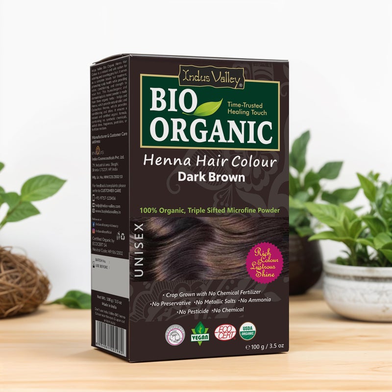 Indus Valley لون شعر الحناء الطبيعي العضوي من وادي الهند - بني داكن 100 جرام | تغطية 100% للشعر الرمادي وصبغة شعر طويلة الأمد | نباتي وخالي من القسوة - Image 3