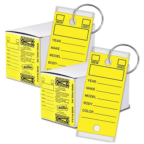 Versa-Tags Yellow 2-Pack - Genuine Versa-tag Key Tags, Self-protecting (2 Boxes) (250 Tags Per Box with Metal Rings) - Image 1