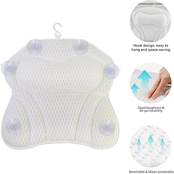 Hniuyun Bath Pillow NonSlip Bathtub Pillow with Strong Suction Cups Ergonomic Bath Pillows for Tub Neck and Back Support Soft Bath Spa Pillow Machine Washable - Image 3