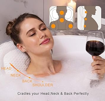 Hniuyun Bath Pillow NonSlip Bathtub Pillow with Strong Suction Cups Ergonomic Bath Pillows for Tub Neck and Back Support Soft Bath Spa Pillow Machine Washable - Image 4