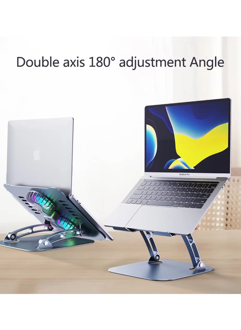Laptop Stand V4.0 For Desk With Cooling Fans, Notebook Stand, Double Axis 180 Adjustable Angle Aluminum Laptop Stand Computer Stand, Riser Holder Notebook Stand Compatible With 11 To 17.3 Inches Laptops Silver