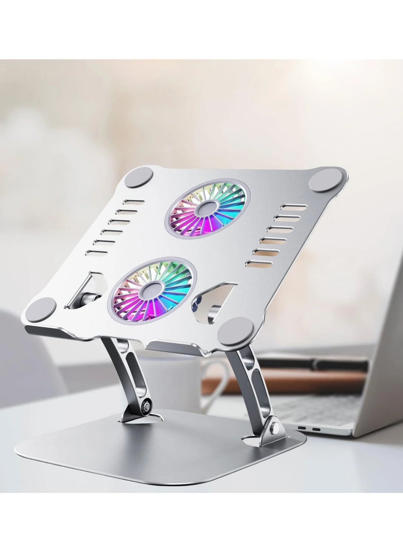 Laptop Stand V4.0 For Desk With Cooling Fans, Notebook Stand, Double Axis 180 Adjustable Angle Aluminum Laptop Stand Computer Stand, Riser Holder Notebook Stand Compatible With 11 To 17.3 Inches Laptops Silver