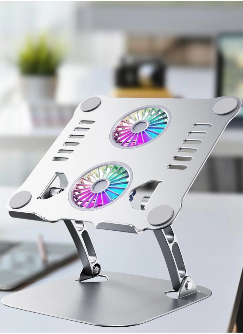 Laptop Stand V4.0 For Desk With Cooling Fans, Notebook Stand, Double Axis 180 Adjustable Angle Aluminum Laptop Stand Computer Stand, Riser Holder Notebook Stand Compatible With 11 To 17.3 Inches Laptops Silver