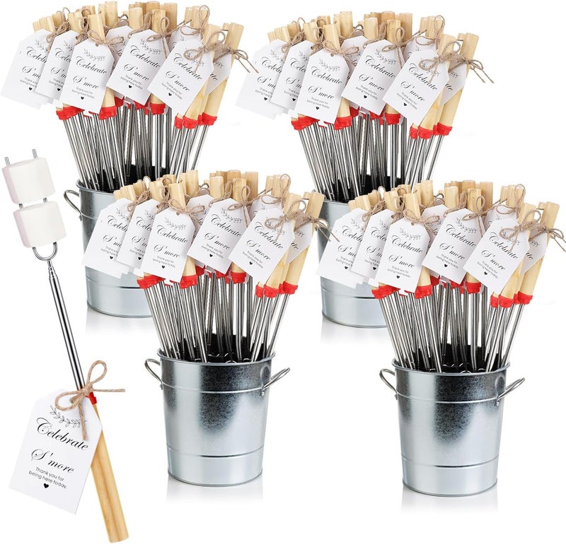 Yoande 96 Sets S'mores Party Favor Includes Smores Sticks for Fire Pit Celebrate Smore Birthday Party Favors Tags with String Extendable Marshmellow Sticks Smores Skewers for Wedding Camping - Image 1